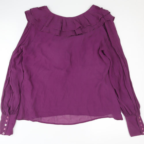 Warehouse Women's Purple Ruffle Tunic Blouse Size 14