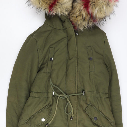 Redial Women's Green Parka Coat with Faux Fur Trim, Size S
