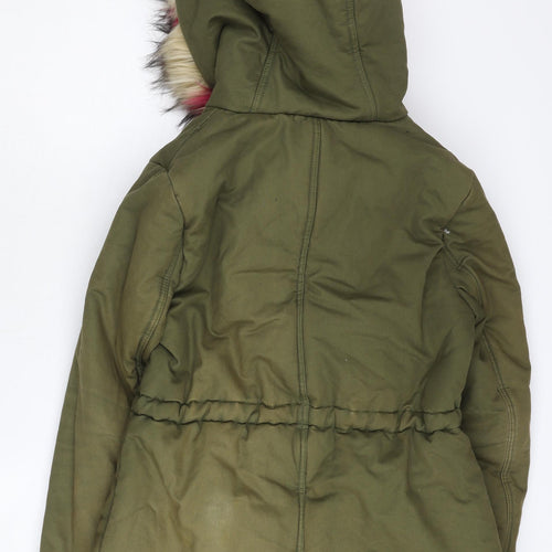Redial Women's Green Parka Coat with Faux Fur Trim, Size S