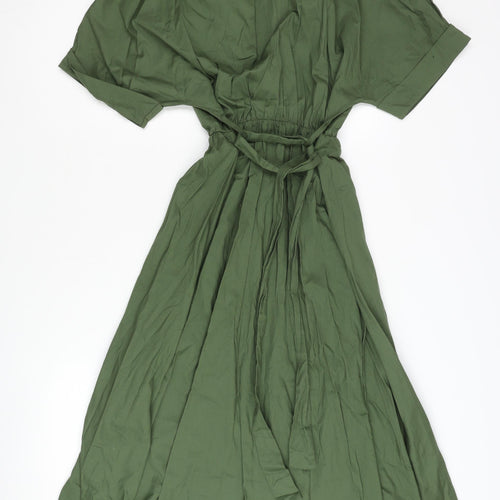 Blue Navy Women's Green Shirt Dress, L, Casual Style