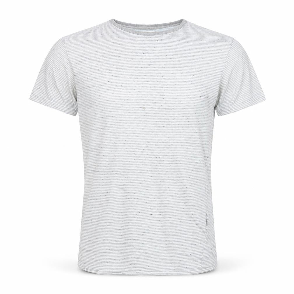 Front view of Peter Werth Men's Grey Striped T-Shirt S/XS