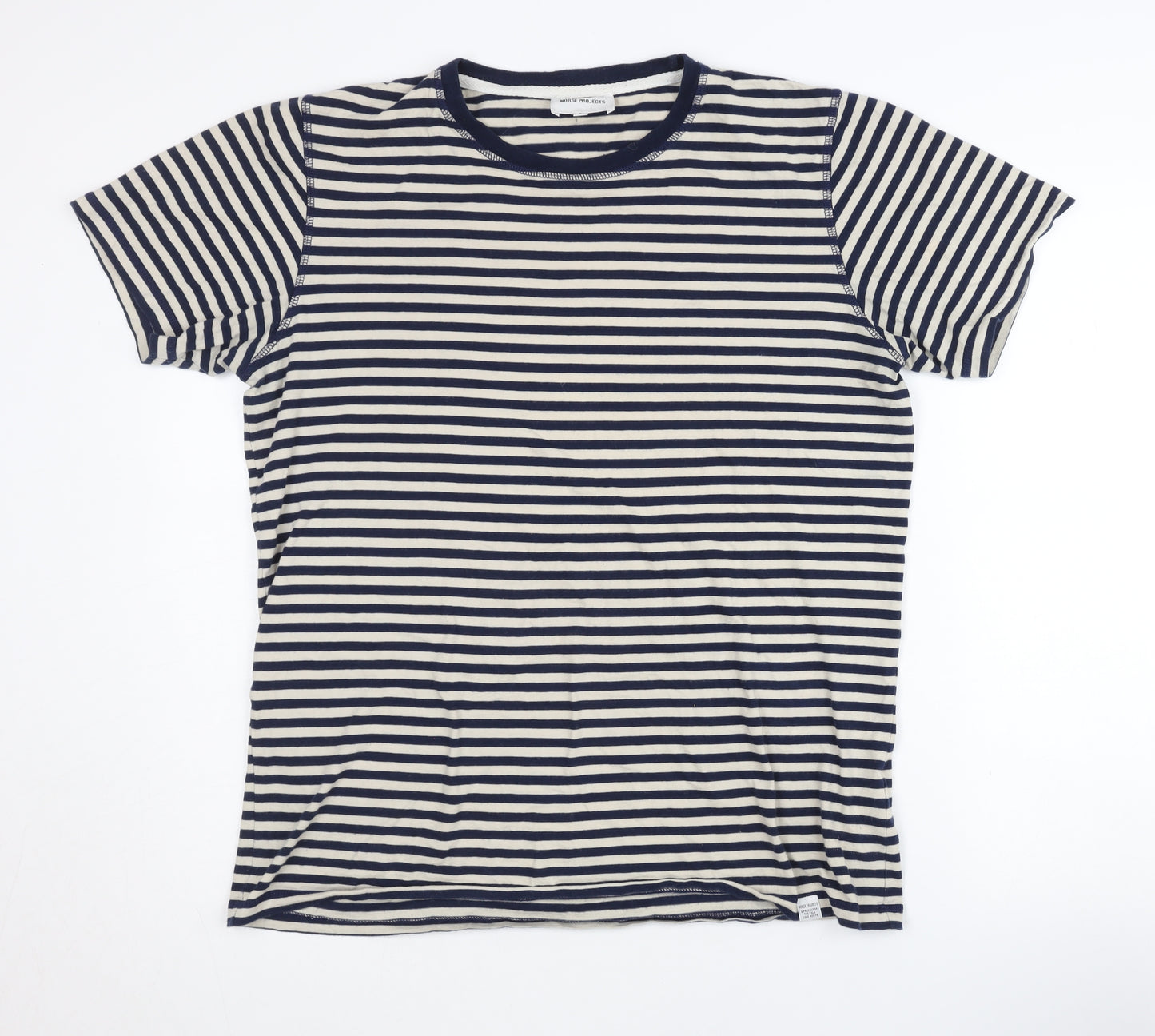 Norse Projects Men's Blue Striped Crew Neck T-Shirt L