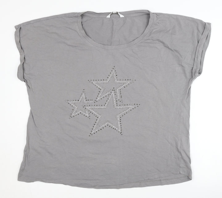 Amara Reya Women's Grey Studded T-Shirt Size 20