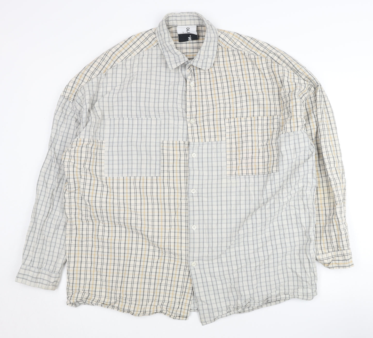 Collusion Men's Beige Check Long Sleeve Shirt M
