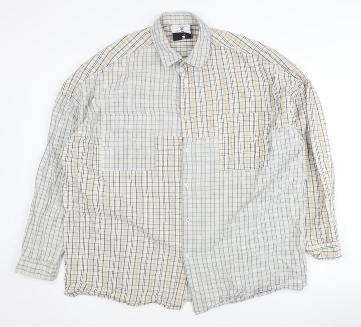 Collusion Men's Beige Check Long Sleeve Shirt M