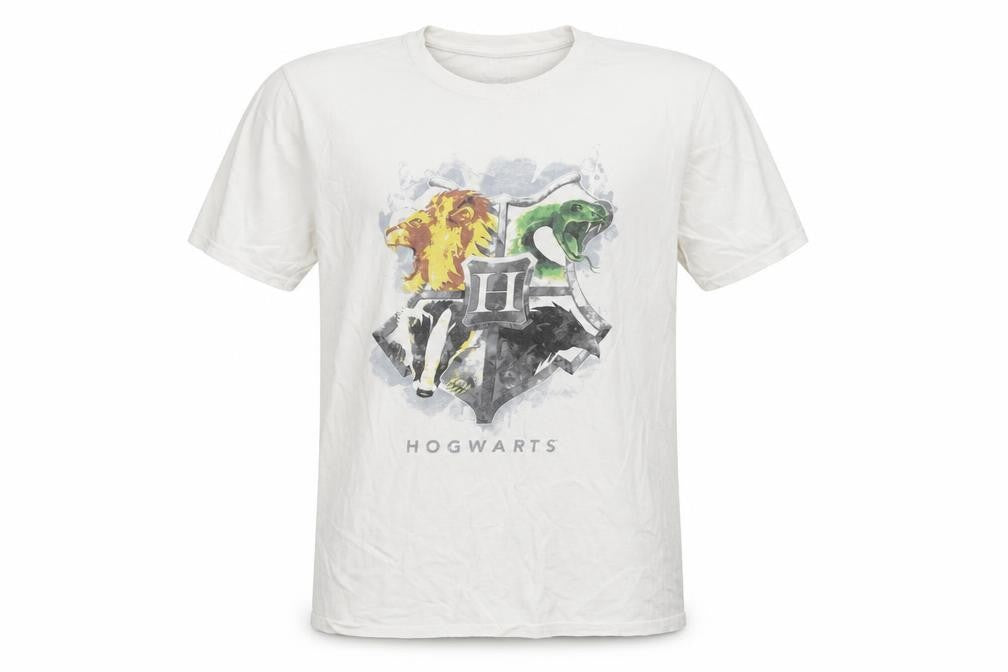 Front view of Harry Potter Men's White Large Hogwarts T-Shirt