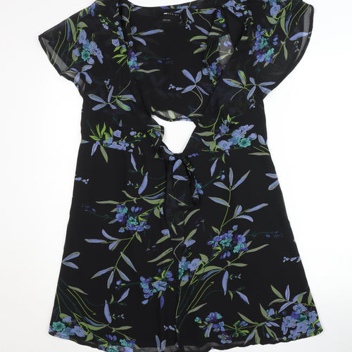 ASOS Design Women's Black Floral Mini Dress, Size 8, A-Line - Ideal for Parties