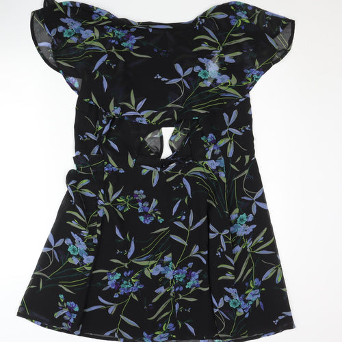 ASOS Design Women's Black Floral Mini Dress, Size 8, A-Line - Ideal for Parties