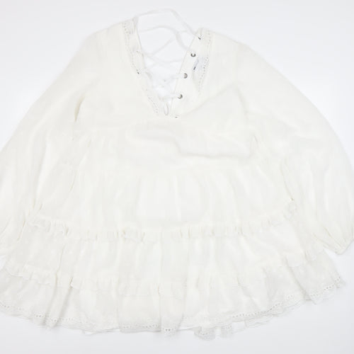 ASOS DESIGN Women White 12 Ruffle Lace Up Dress