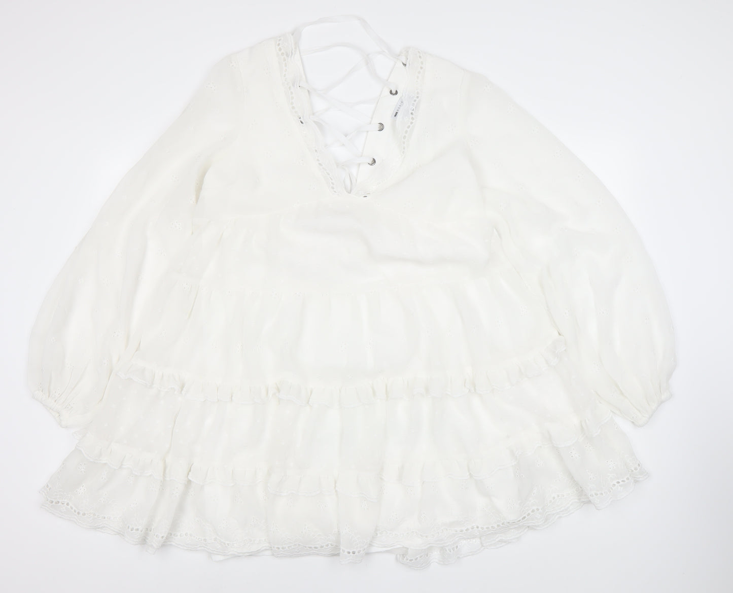 ASOS DESIGN Women White 12 Ruffle Lace Up Dress
