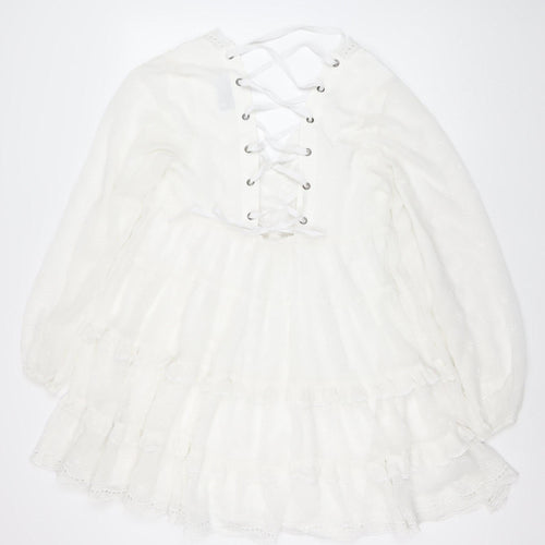 ASOS DESIGN Women White 12 Ruffle Lace Up Dress