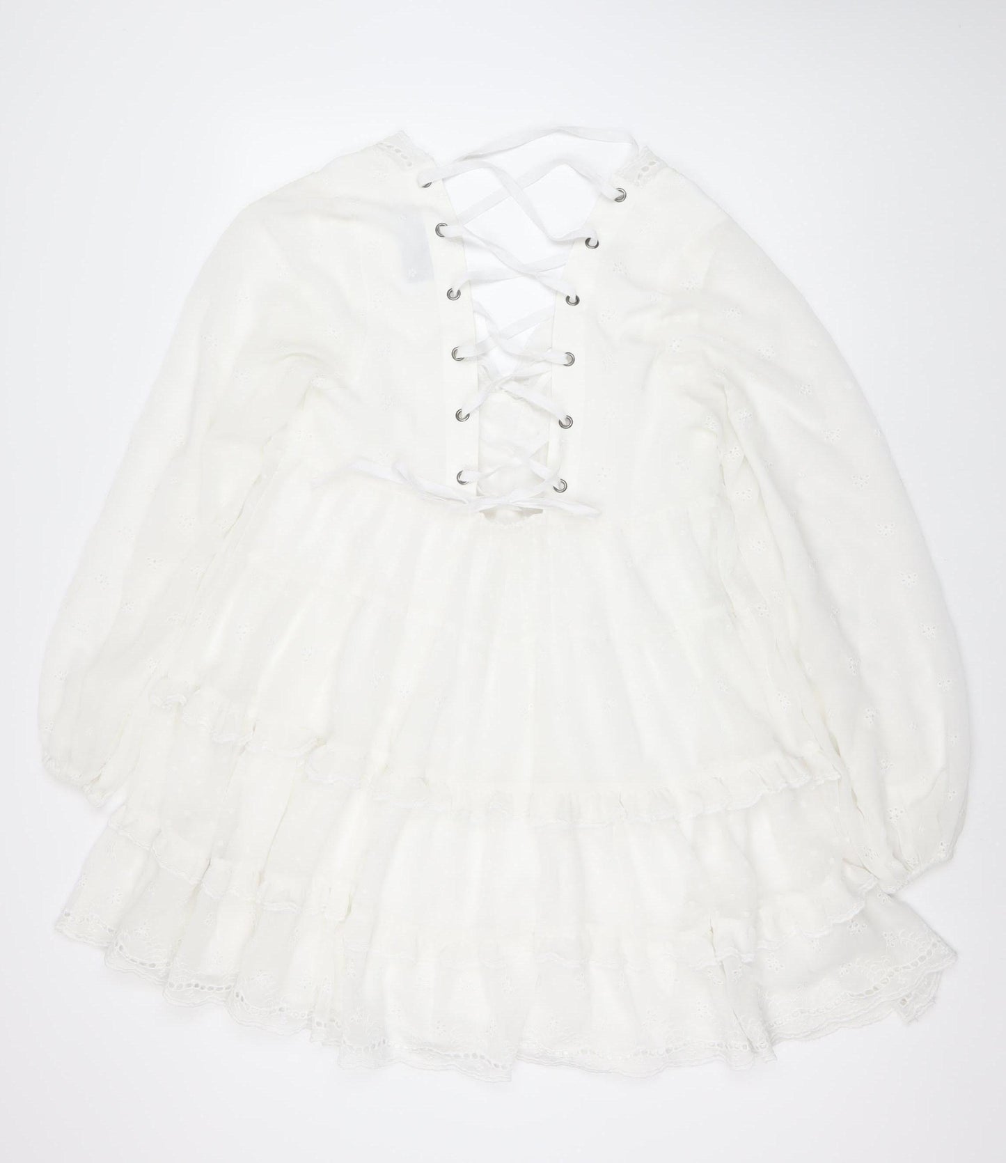 ASOS DESIGN Women White 12 Ruffle Lace Up Dress