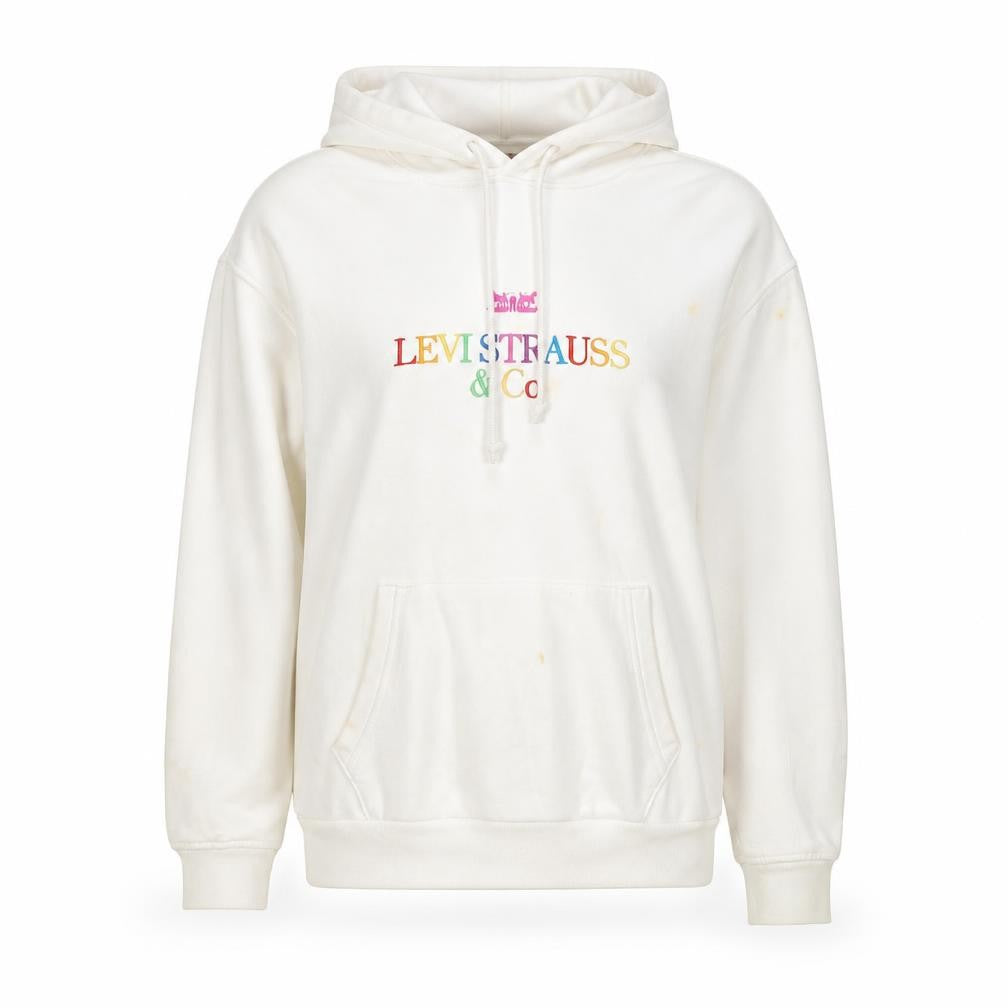 Front view of Levi's Women's White Pullover Hoodie -, size S, Logo Design
