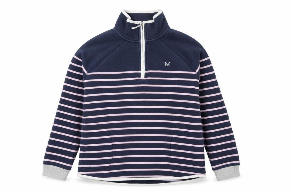 Front view of Crew Clothing Blue Striped Pullover Sweatshirt 12