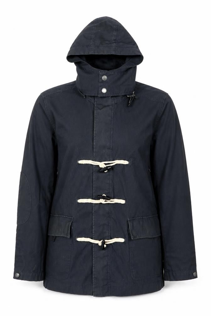 Front view of Crew Clothing Blue unisex duffle jacket m