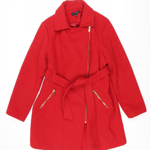 Liz Jordan Women's Red Belted Coat L, Zip Pockets