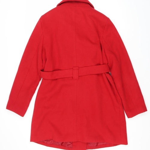 Liz Jordan Women's Red Belted Coat L, Zip Pockets