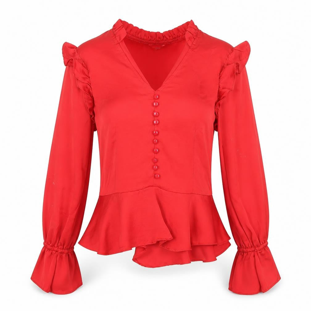 Front view of Jessica Simpson Women's Red Ruffle Blouse, size 4