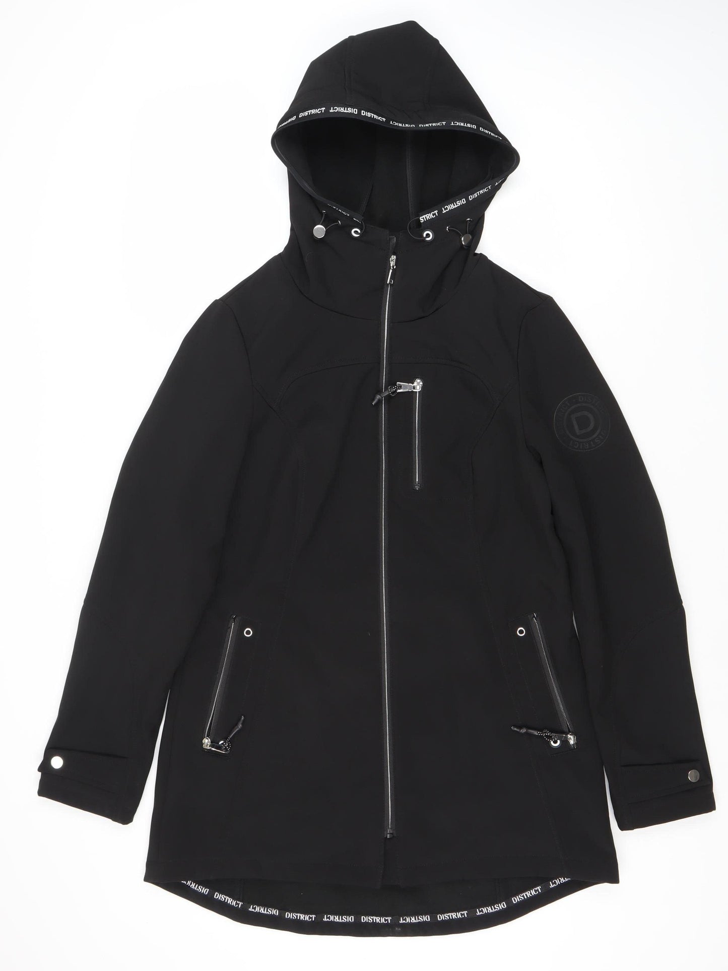 District Women's Black Hooded Jacket Size 12 - Full Zip Pockets