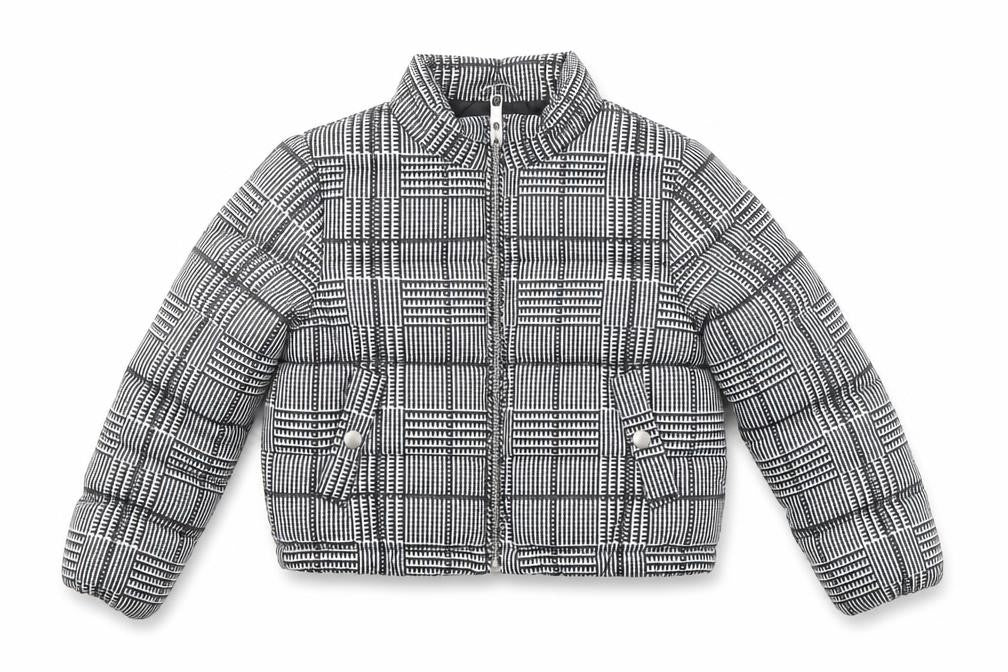 Front view of Marks & Spencer girls’ black check puffer jacket 7 years