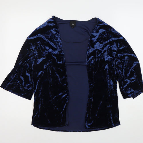 River Island Women's Blue Velvet Open Front Cardigan S