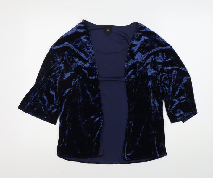 River Island Women's Blue Velvet Open Front Cardigan S