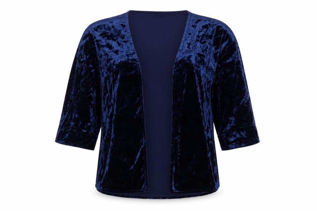 Front view of River Island Women's Blue Velvet Open Front Cardigan S