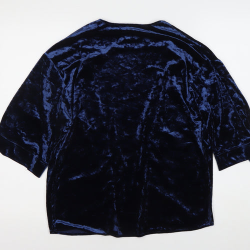 River Island Women's Blue Velvet Open Front Cardigan S