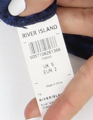 River Island Women's Blue Velvet Open Front Cardigan S