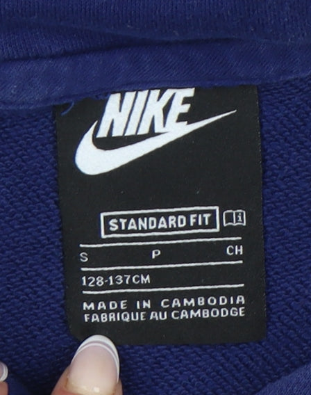 Nike Girls Blue Pullover Hoodie, S, Cotton Blend, Logo Accent