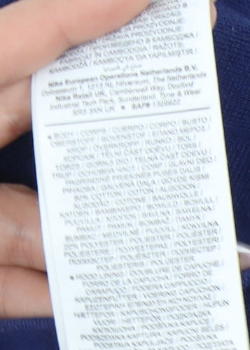 Nike Girls Blue Pullover Hoodie, S, Cotton Blend, Logo Accent