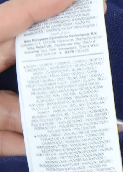 Nike Girls Blue Pullover Hoodie, S, Cotton Blend, Logo Accent