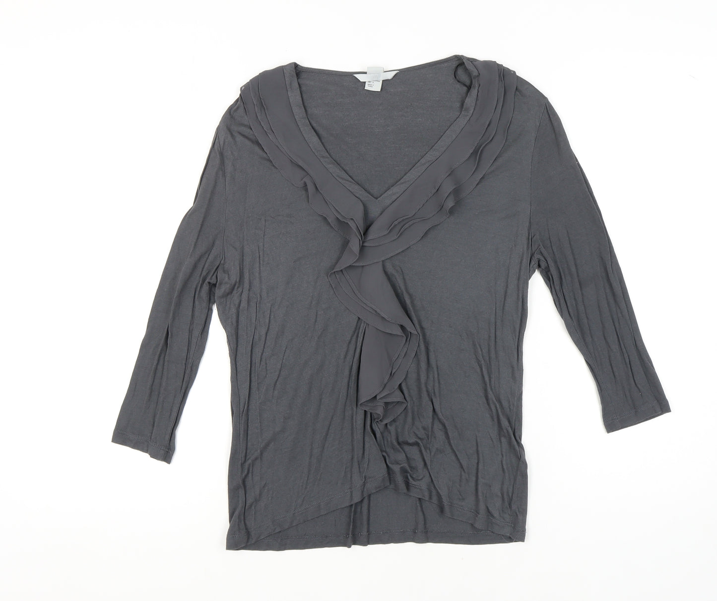 H&M Women’s Grey Top, Size 12, 3/4 Sleeve, V-Neck