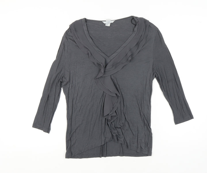 H&M Women’s Grey Top, Size 12, 3/4 Sleeve, V-Neck