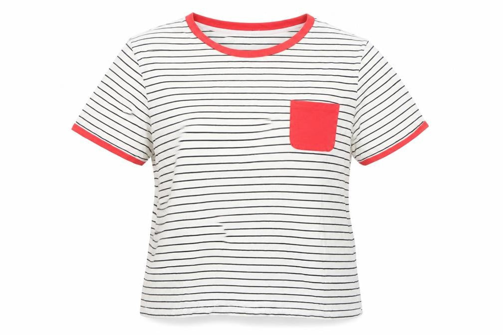 Front view of ASOS Women's White Striped Ringer T-Shirt, size 20