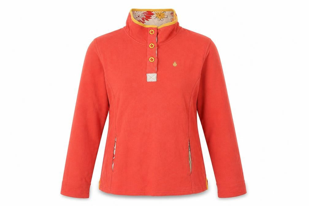 Front view of Tayberry Women's Orange Henley Sweatshirt M