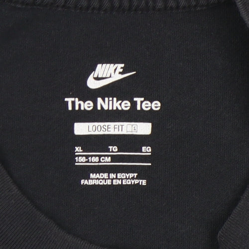 Nike Girls Black XL T-Shirt, Relaxed Fit, 100% Cotton
