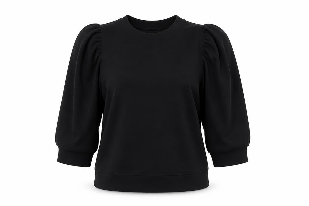 Front view of Peppercorn Women's Black Puff Sleeve T-Shirt M