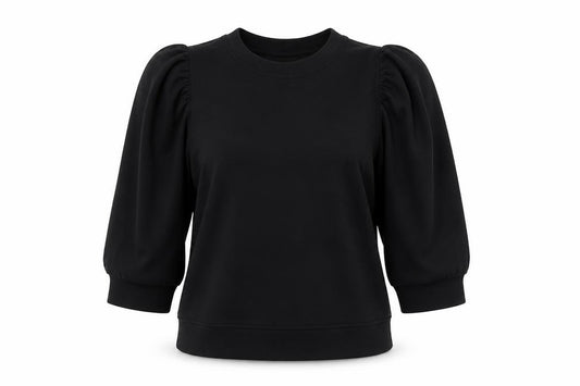 Front view of Peppercorn Women's Black Puff Sleeve T-Shirt M