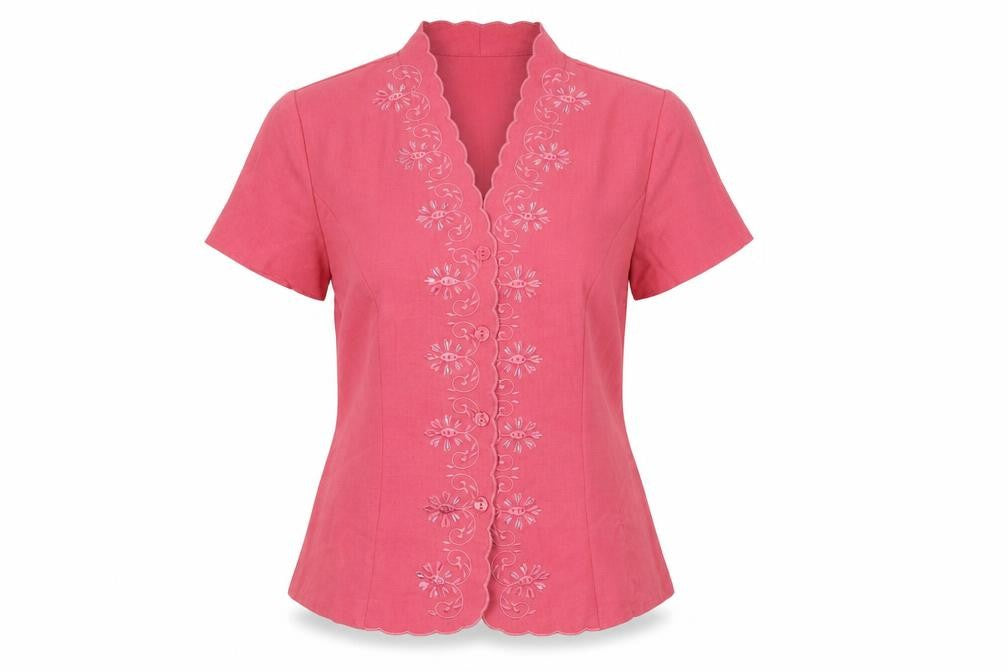Front view of Eastex Women's Pink Embroidered Blouse, size 12
