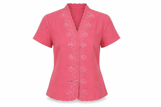 Front view of Eastex Women's Pink Embroidered Blouse, size 12