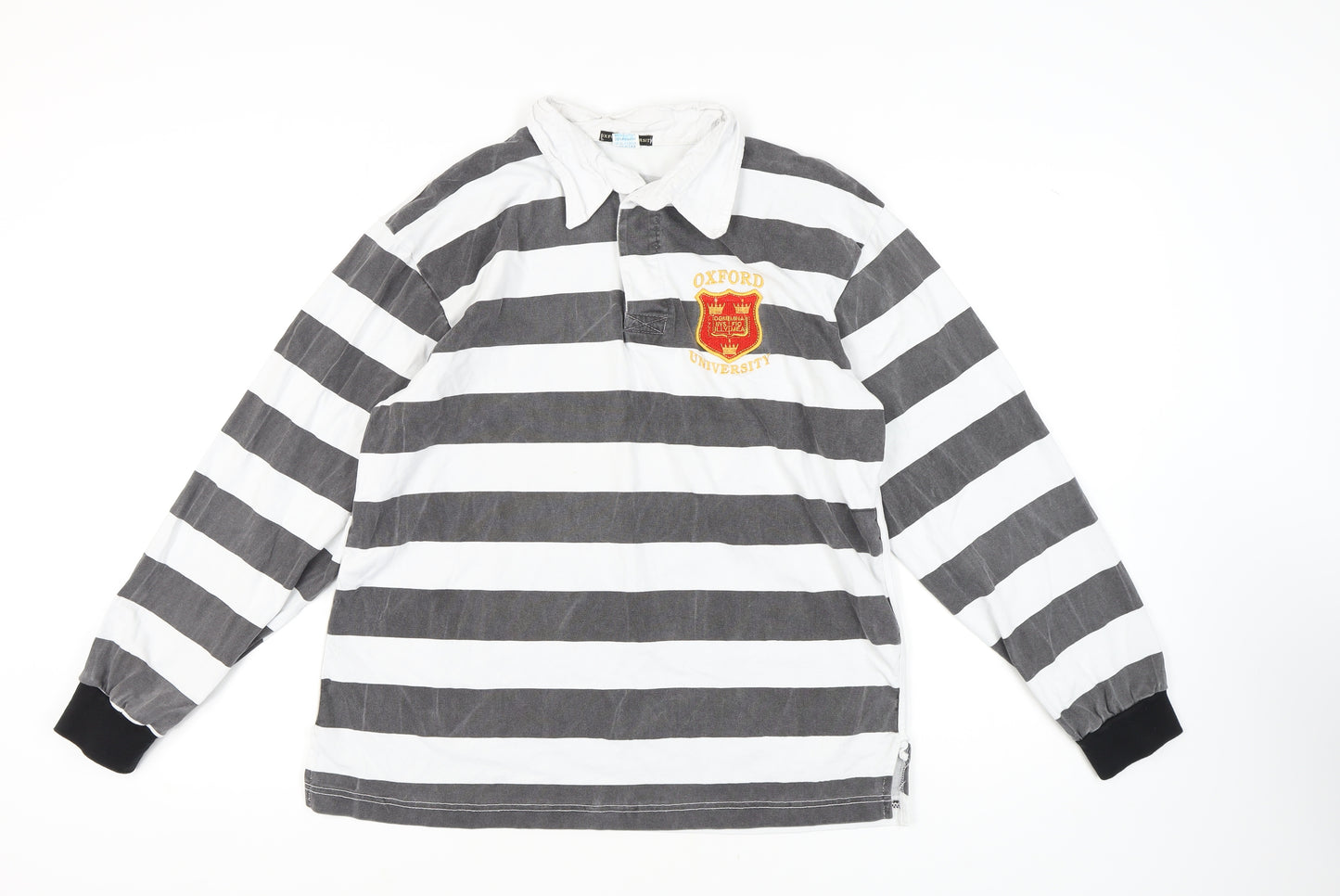 Oxford Men's Black & White Striped Polo Shirt L