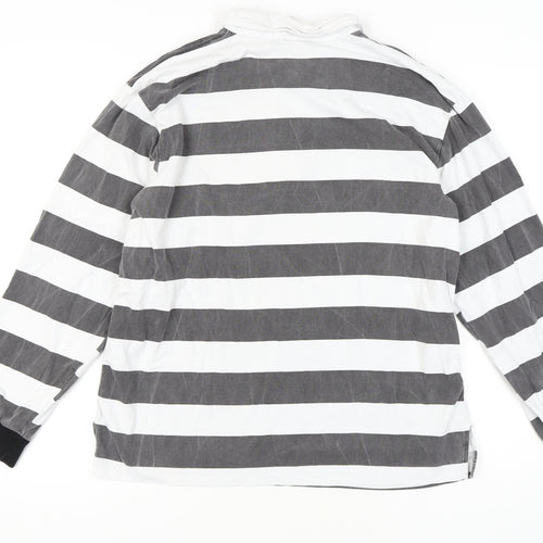 Oxford Men's Black & White Striped Polo Shirt L