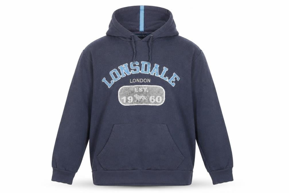 Front view of Lonsdale Men's Blue Pullover Hoodie S