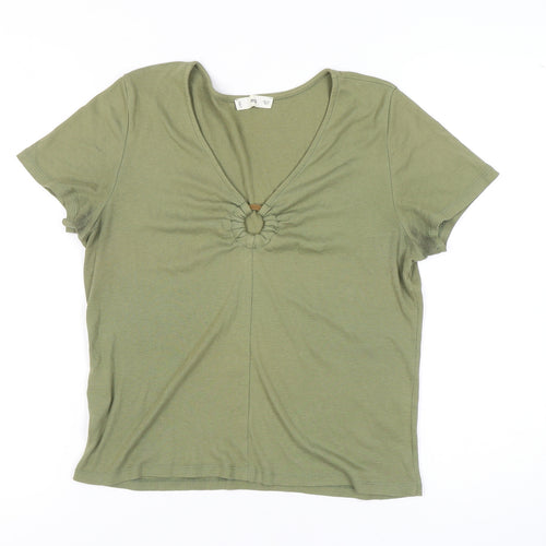 MNG Women's Green V-Neck Short Sleeve T-Shirt