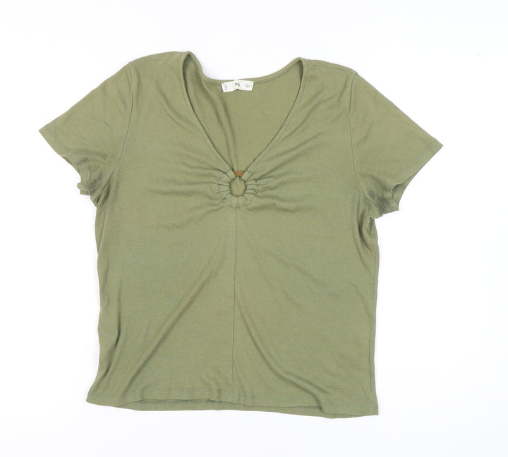 MNG Women's Green V-Neck Short Sleeve T-Shirt