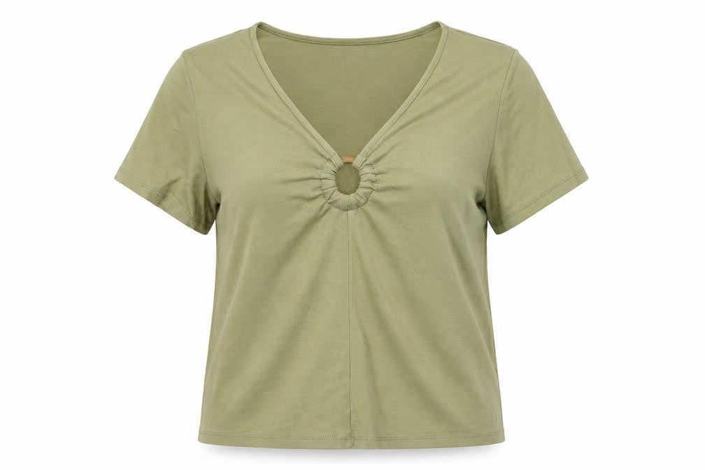 MNG Women's Green V-Neck Short Sleeve T-Shirt