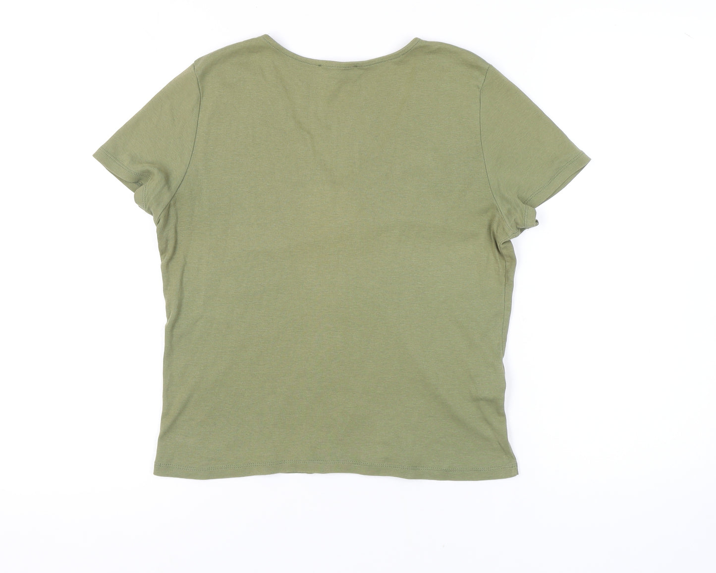 MNG Women's Green V-Neck Short Sleeve T-Shirt
