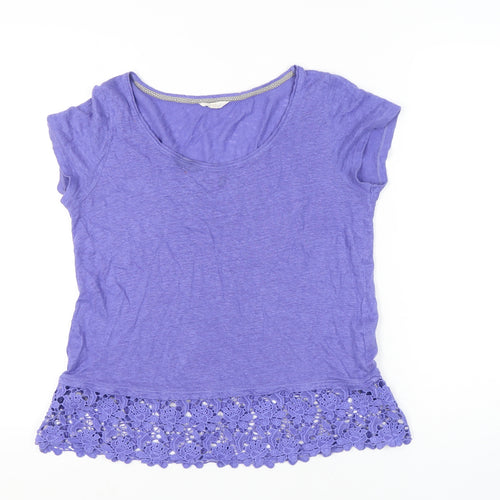 White Stuff Women's Purple Crochet Trim T-Shirt Size 10