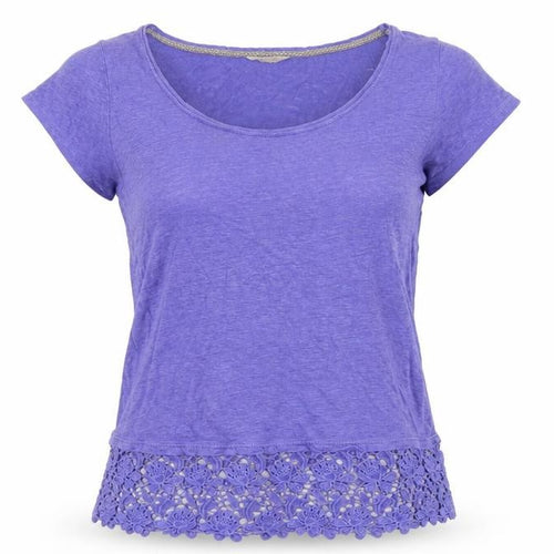 White Stuff Women's Purple Crochet Trim T-Shirt Size 10